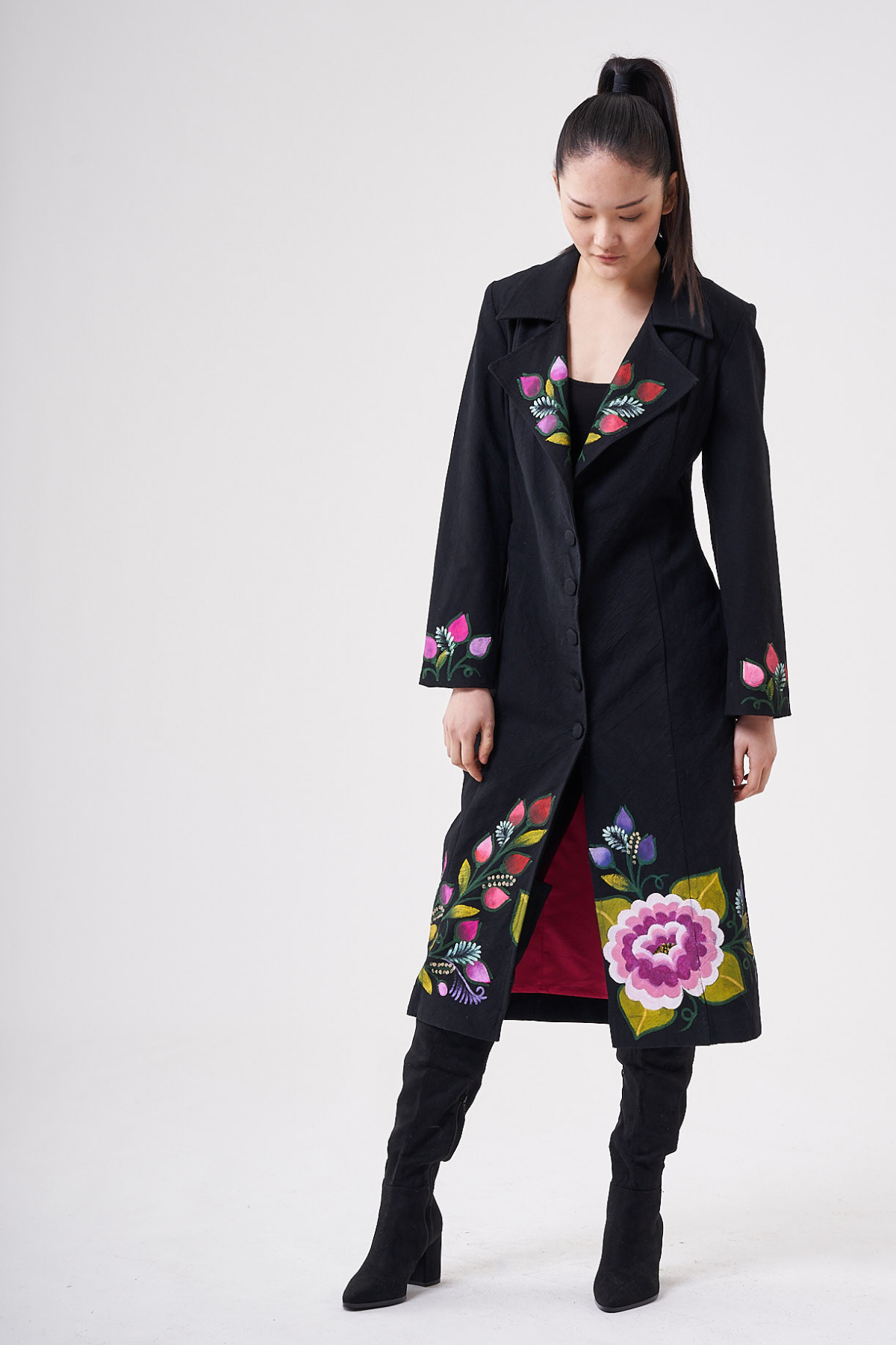 CAPPOTTO MONOPETTO DIPINTO A MANO - FLORES