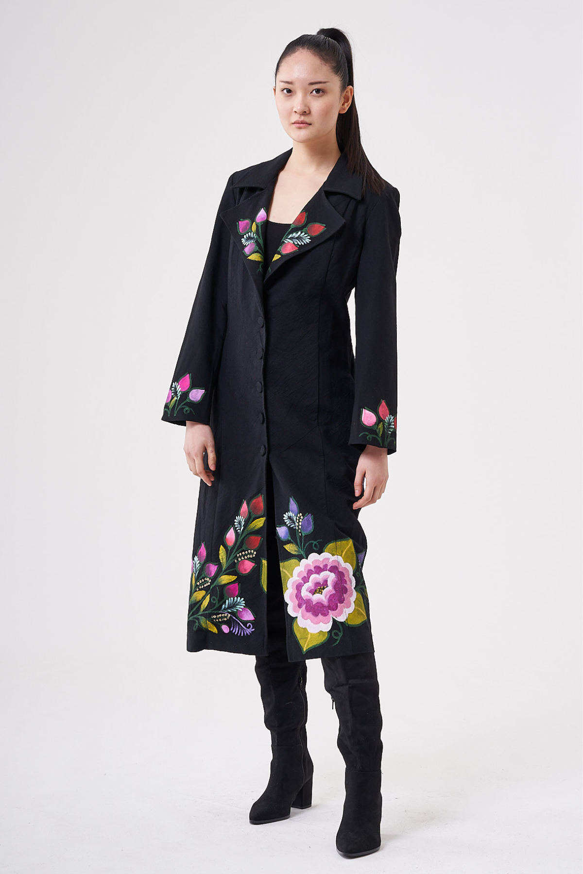 CAPPOTTO MONOPETTO DIPINTO A MANO - FLORES