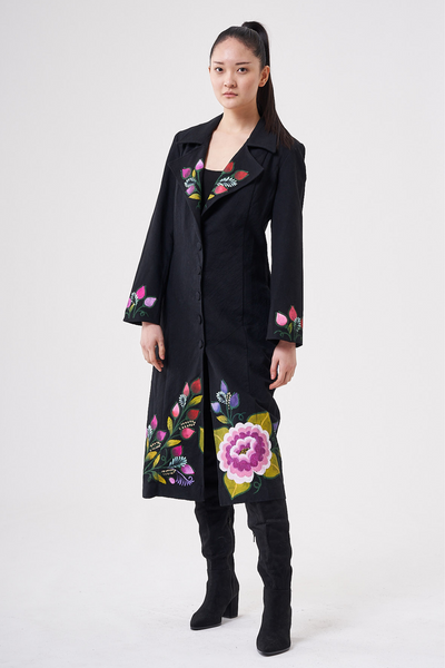 CAPPOTTO MONOPETTO DIPINTO A MANO - FLORES