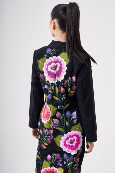 CAPPOTTO MONOPETTO DIPINTO A MANO - FLORES