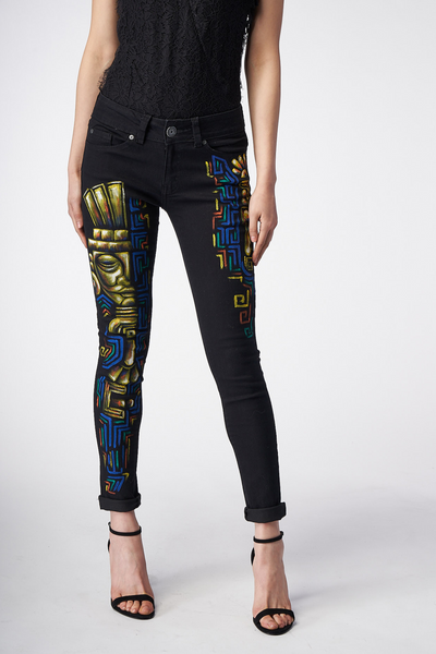 HAND PAINTED BLACK DENIM JEANS - GUERREROS