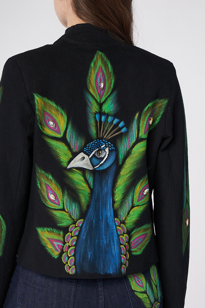 HAND-PAINTED AND HAND-EMBROIDERED JACKET - PAVO REAL