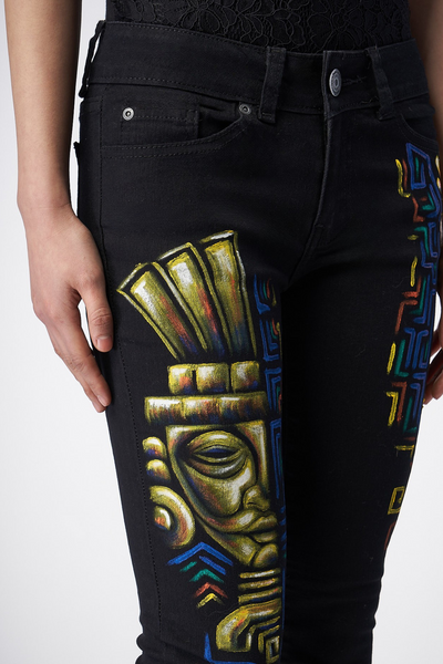 HAND PAINTED BLACK DENIM JEANS - GUERREROS