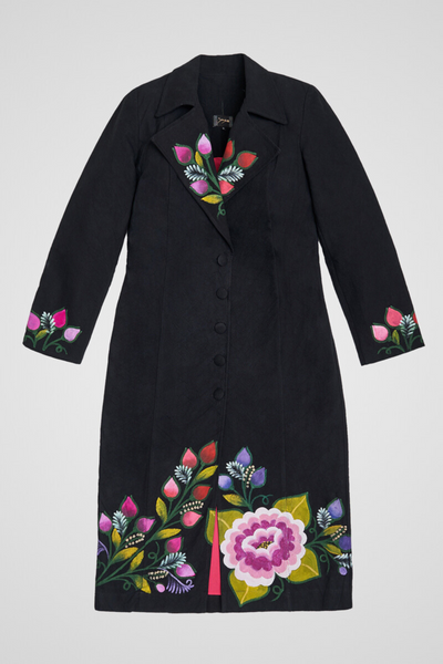 CAPPOTTO MONOPETTO DIPINTO A MANO - FLORES