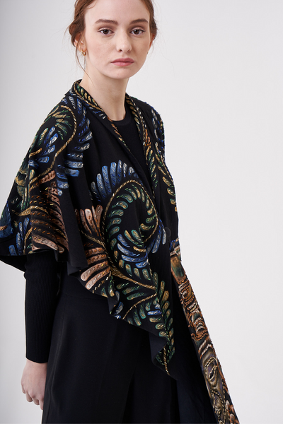 HAND-PAINTED AND HAND-EMBROIDERED IRREGULAR PONCHO