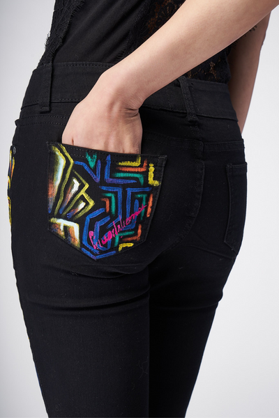 HAND PAINTED BLACK DENIM JEANS - GUERREROS