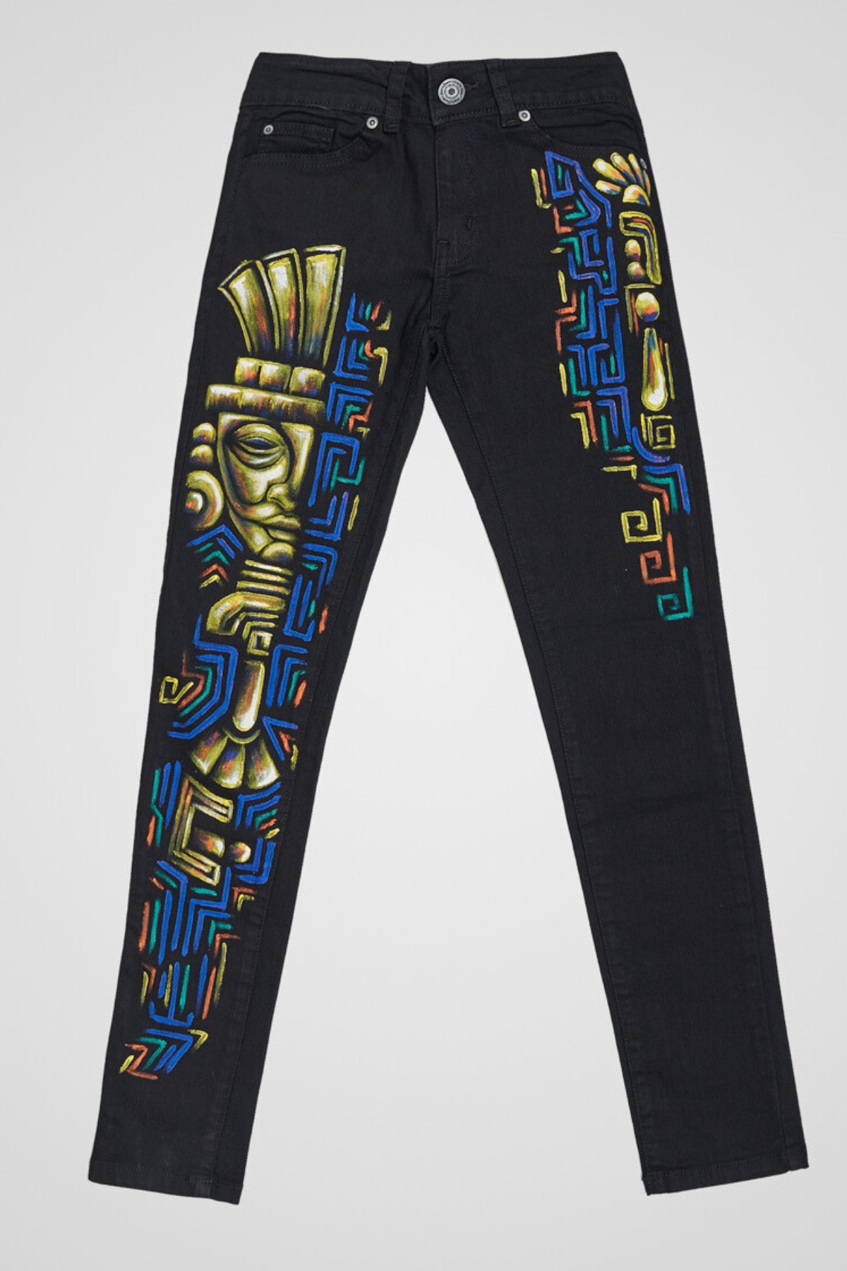 HAND PAINTED BLACK DENIM JEANS - GUERREROS