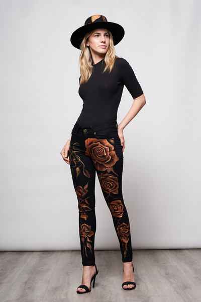 JEANS BLACK DENIM DIPINTI A MANO - ROSAS