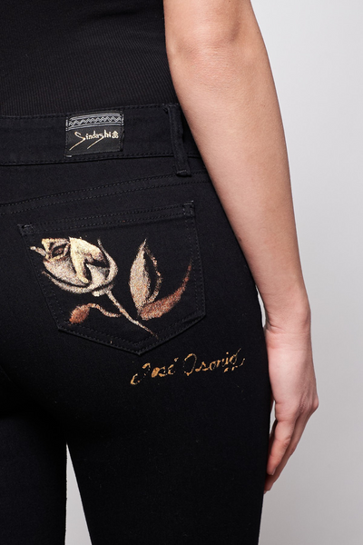 JEANS BLACK DENIM DIPINTI A MANO - ROSAS