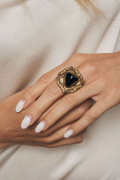 ANELLO JAGUAR IN BRONZO CON ONICE