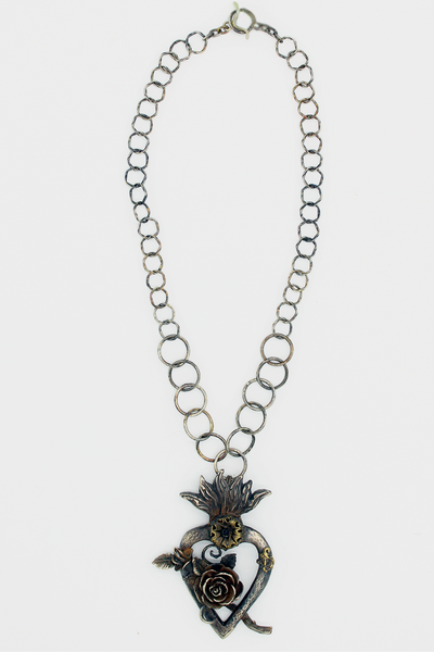 COLLANA SAGRADO CORAZON CON FIORE E CRISTALLO SFACCETTATO