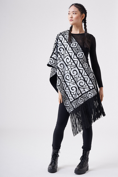 HAND-PAINTED SHAWL WITH SUEDE FRINGE