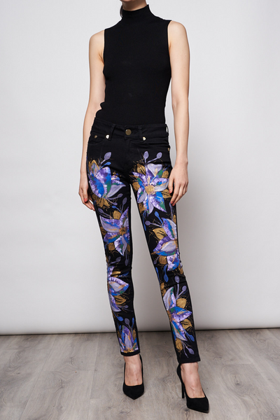 HAND PAINTED BLACK DENIM JEANS - GUACAMAYA