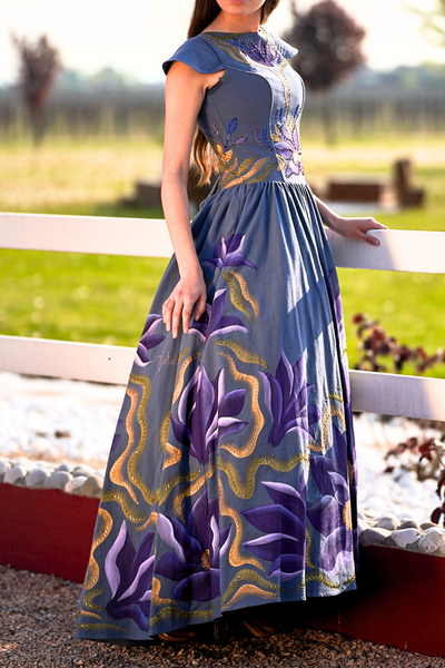 ABITO LUNGO CORSETTO CON SPALLINE DIPINTO A MANO – GUACAMAYA