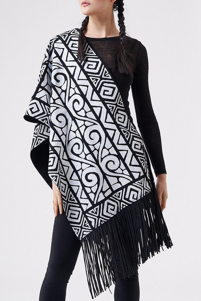 HAND-PAINTED SHAWL WITH SUEDE FRINGE