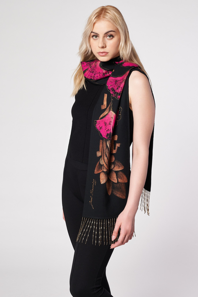 SCIARPA DIPINTA A MANO - DINASTIA QUETZALCOATL FUCSIA