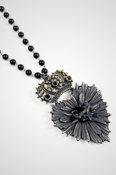 SAGRADO CORAZON CROWN NECKLACE WITH HAND FACETED CRYSTAL