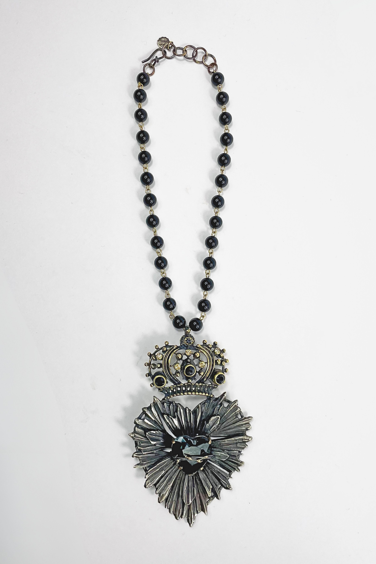 SAGRADO CORAZON CROWN NECKLACE WITH HAND FACETED CRYSTAL