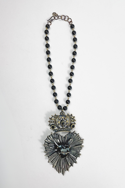 SAGRADO CORAZON CROWN NECKLACE WITH HAND FACETED CRYSTAL
