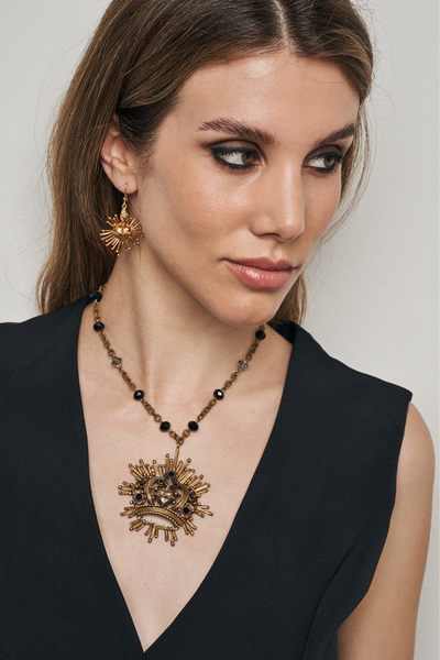 COLLANA CORONA IN BRONZO E CRISTALLI
