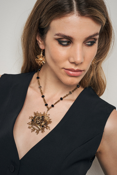 COLLANA CORONA IN BRONZO E CRISTALLI