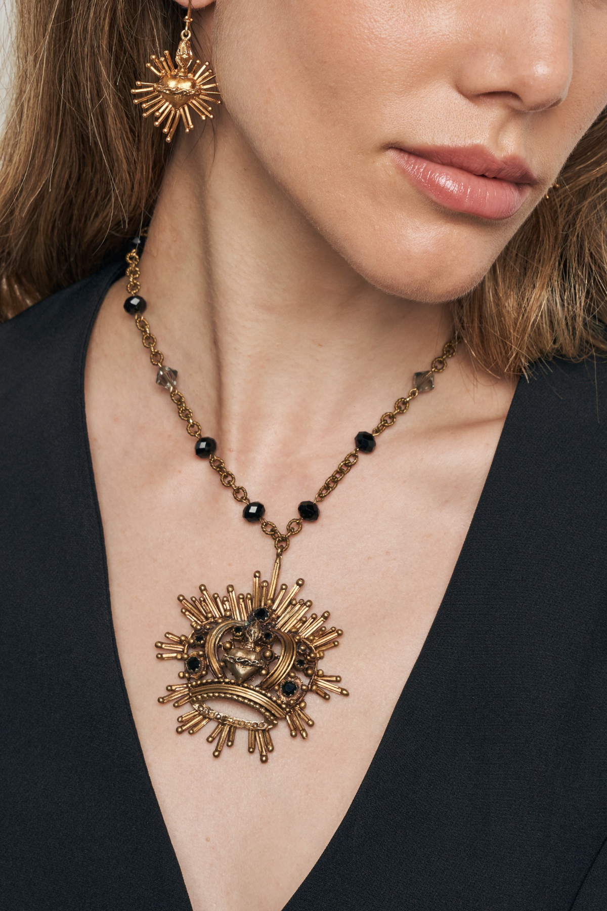 COLLANA CORONA IN BRONZO E CRISTALLI