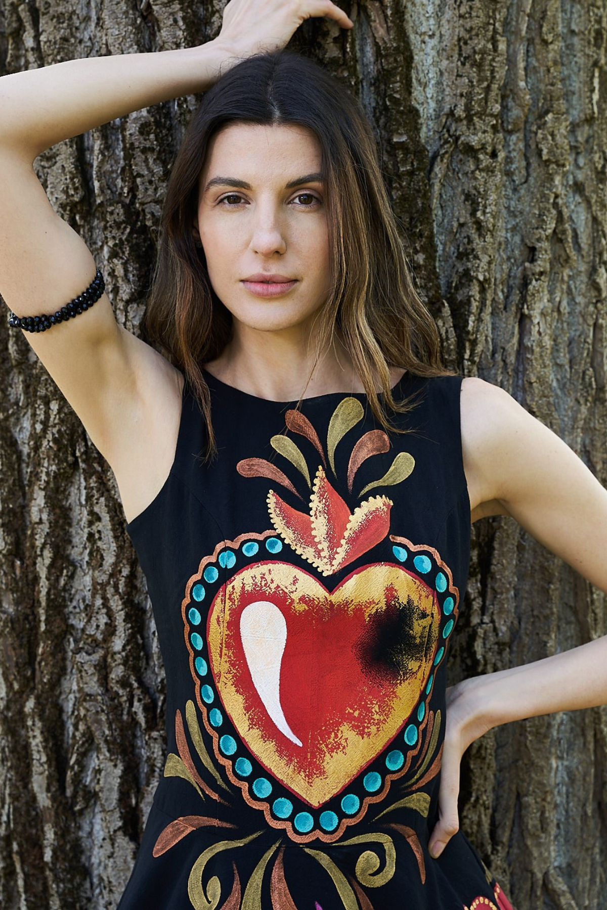 ABITO MIDI A CAMPANA DIPINTO A MANO - CORAZÓN SAGRADO