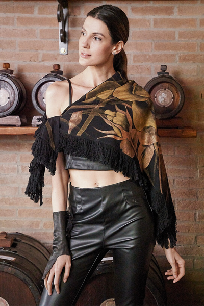 HAND PAINTED TRIANGLE SHAWL - ROSAS GOLD