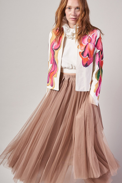 GIACCA DIPINTA A RICAMATA E MANO – FLORES