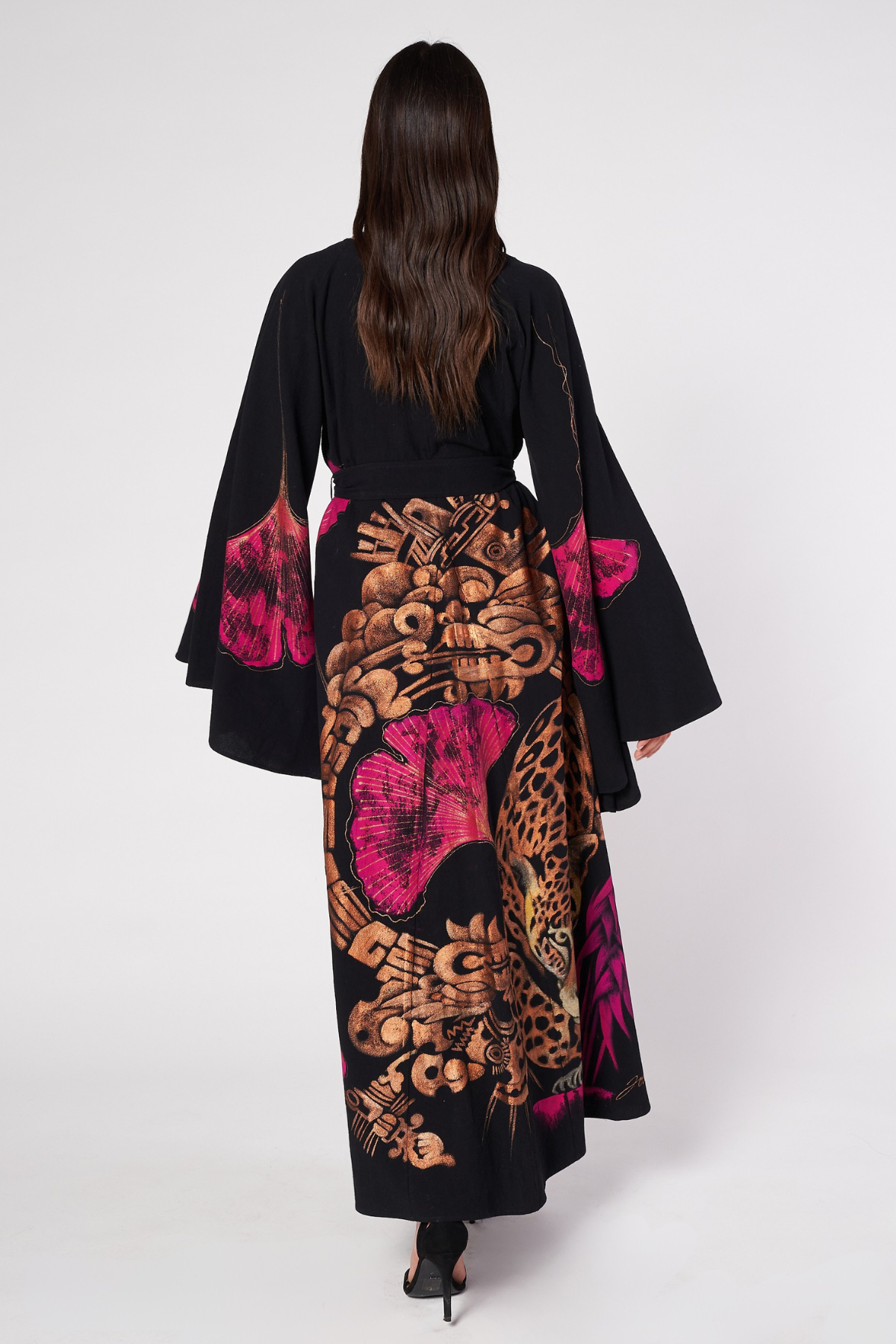 ABITO LUNGO KIMONO DIPINTO A MANO - DINASTIA JAGUAR FUCSIA