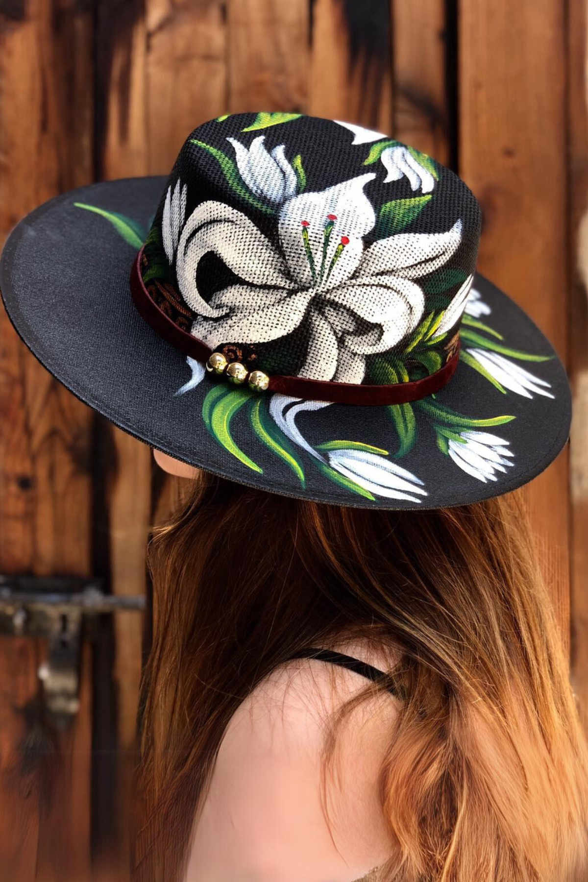 HAND PAINTED WIDE BRIM HAT - FLORES PREHISPANICO