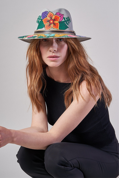 CAPPELLO TESA LARGA DIPINTO A MANO – FLORES