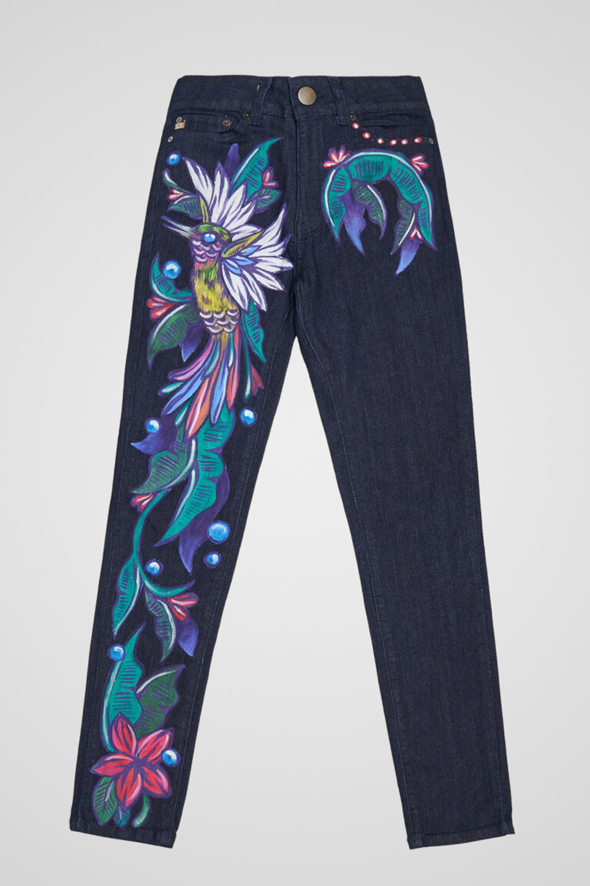 JEANS BLUE DENIM DIPINTI A MANO - COLIBRI