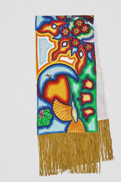 HAND PAINTED SUEDE FRINGE SHAWL - HUICHOL