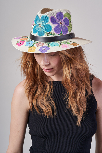 HAND PAINTED WIDE BRIM HAT - FLORES