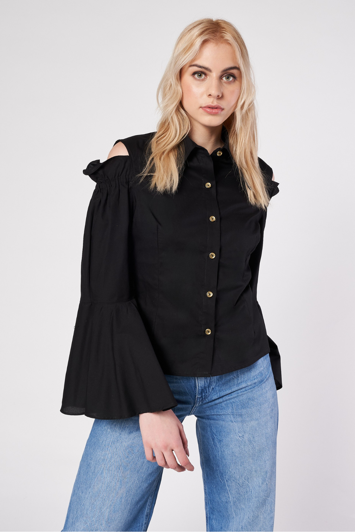 CAMICIA NERA MANICHE A CAMPANA - SINDASHI BASICS