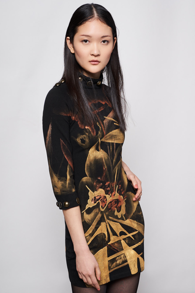 ABITO CORTO IN MAGLIA DIPINTO A MANO - FLORES ORO