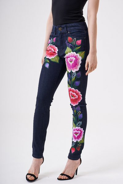 HAND-PAINTED BLUE DENIM JEANS