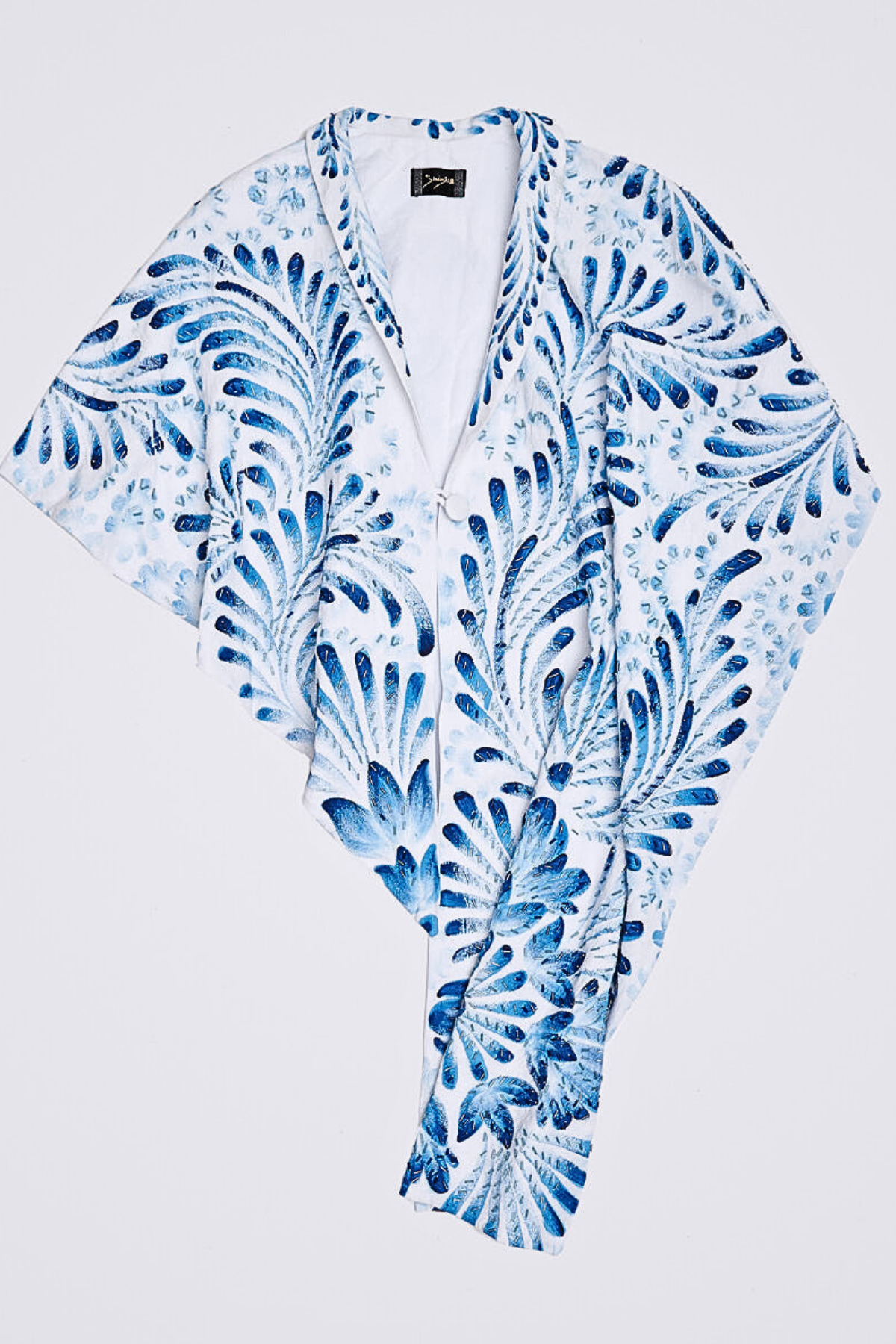 PONCHO TAGLIO IRREGOLARE DIPINTO E RICAMATO A MANO - TALAVERA AZUL