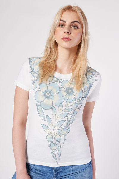 T-SHIRT DIPINTA A MANO -  FLORES BLANCAS