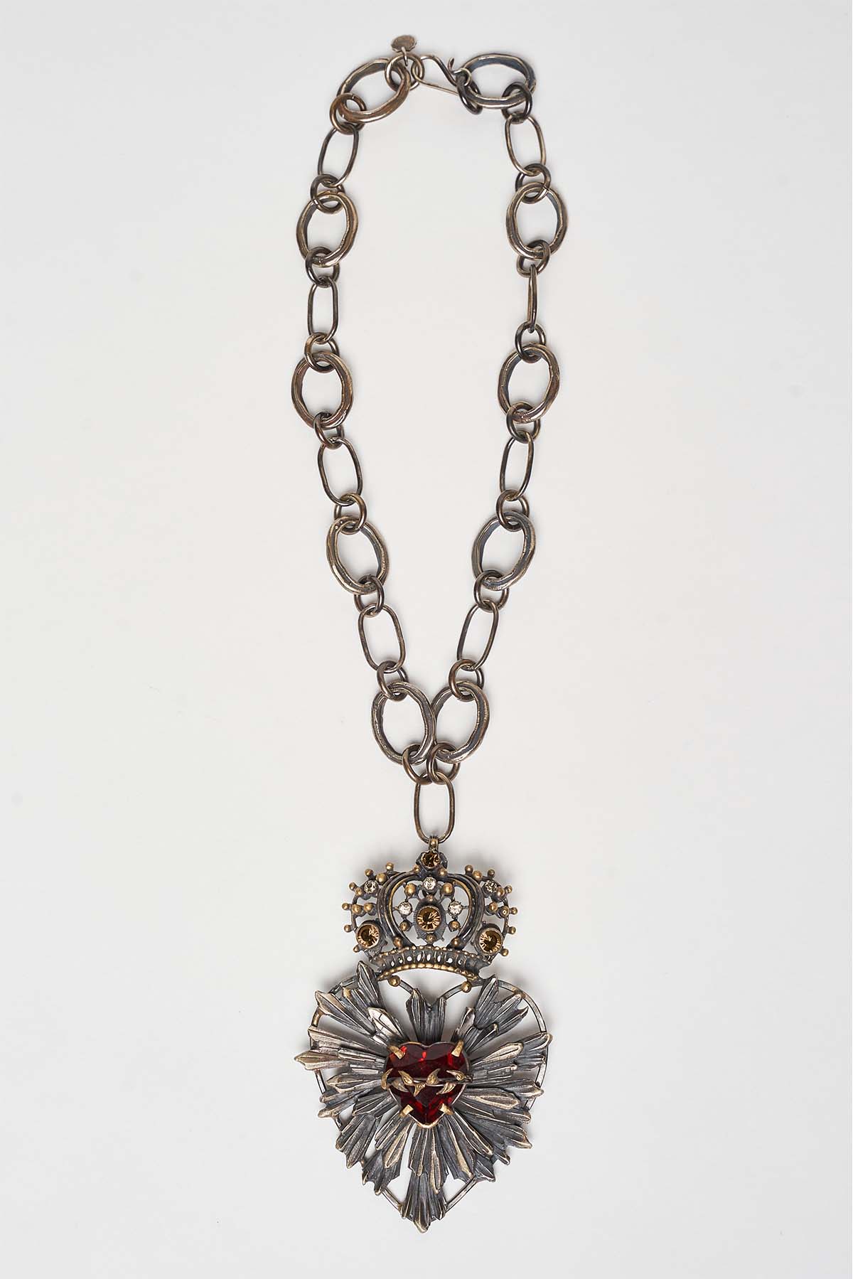 CORAZON CROWN SAGRADO NECKLACE WITH HAND FACETED GLASS