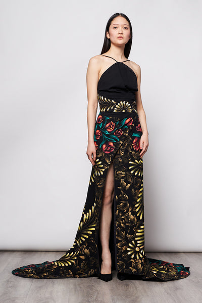 GONNA LUNGA A PORTAFOGLIO DIPINTA E RICAMATA A MANO - TALAVERA ORO