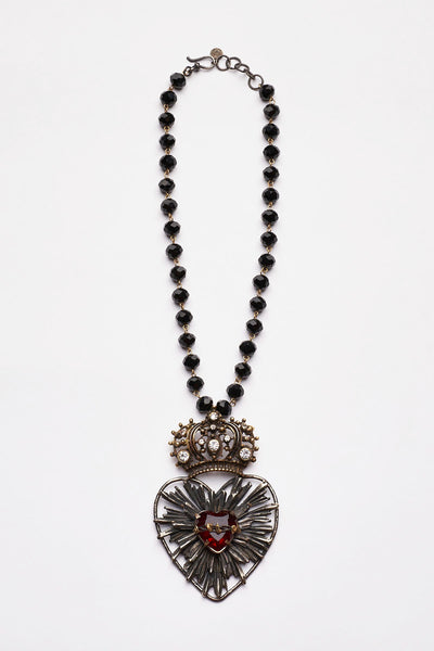 SAGRADO CORAZON CROWN NECKLACE WITH HAND FACETED CRYSTAL