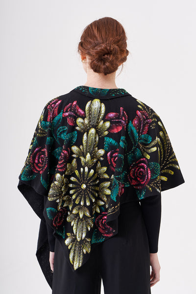 HAND-PAINTED AND HAND-EMBROIDERED IRREGULAR PONCHO