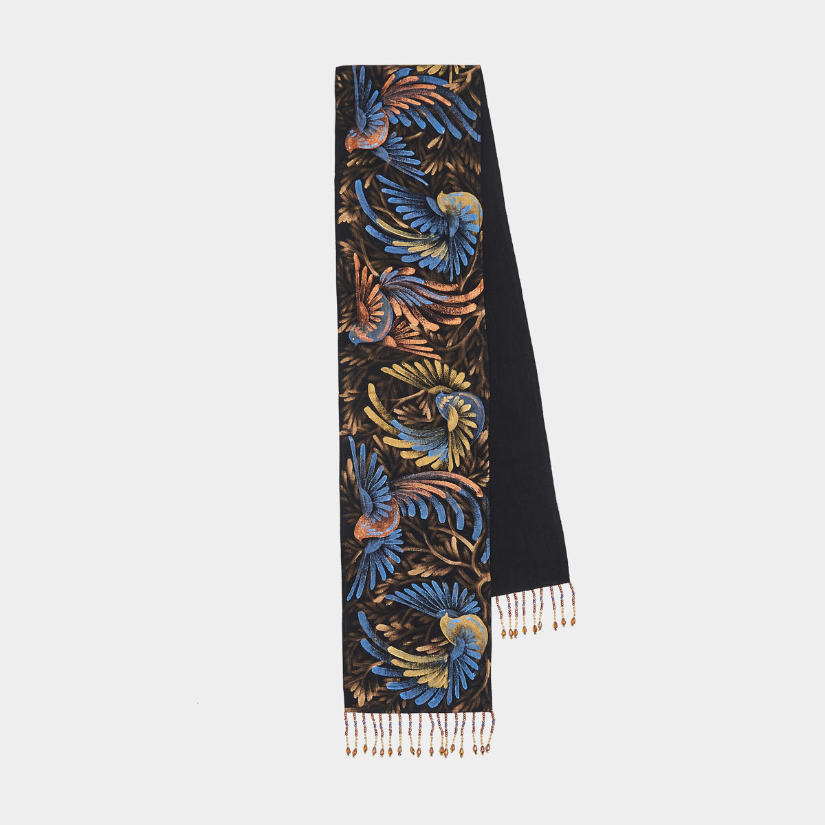 HAND-PAINTED SCARF WITH BEADED FRINGE - PAPEL AMATE