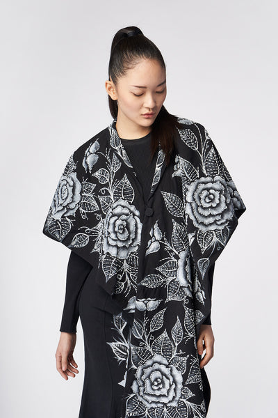 HAND-PAINTED AND HAND-EMBROIDERED IRREGULAR PONCHO