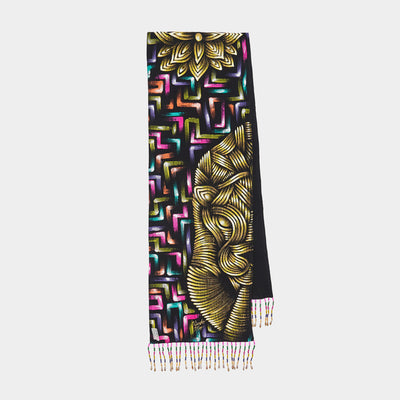HAND-PAINTED SCARF WITH BEADED FRINGE