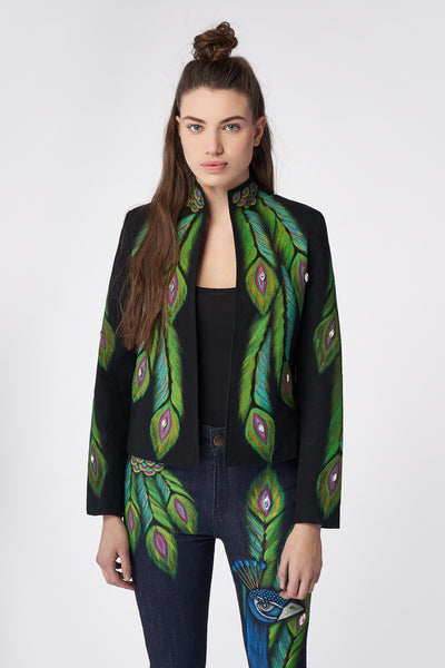 HAND-PAINTED AND HAND-EMBROIDERED JACKET - PAVO REAL