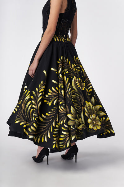 LONG PLEATED HAND-PAINTED SKIRT - TALAVERA GOLD