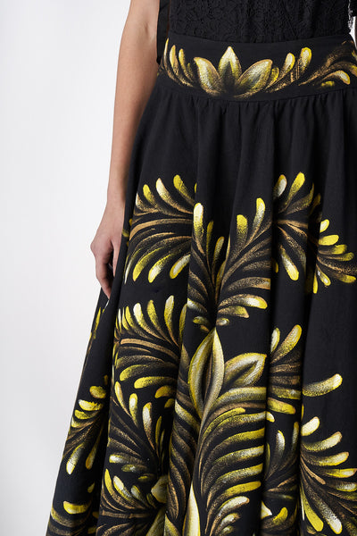 LONG PLEATED HAND-PAINTED SKIRT - TALAVERA GOLD